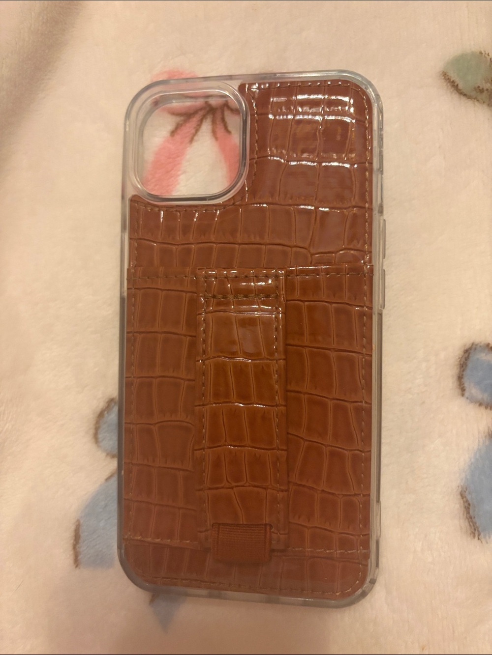 Walli Brown Crocodile-Texture Phone 14 Case with Hand Strap